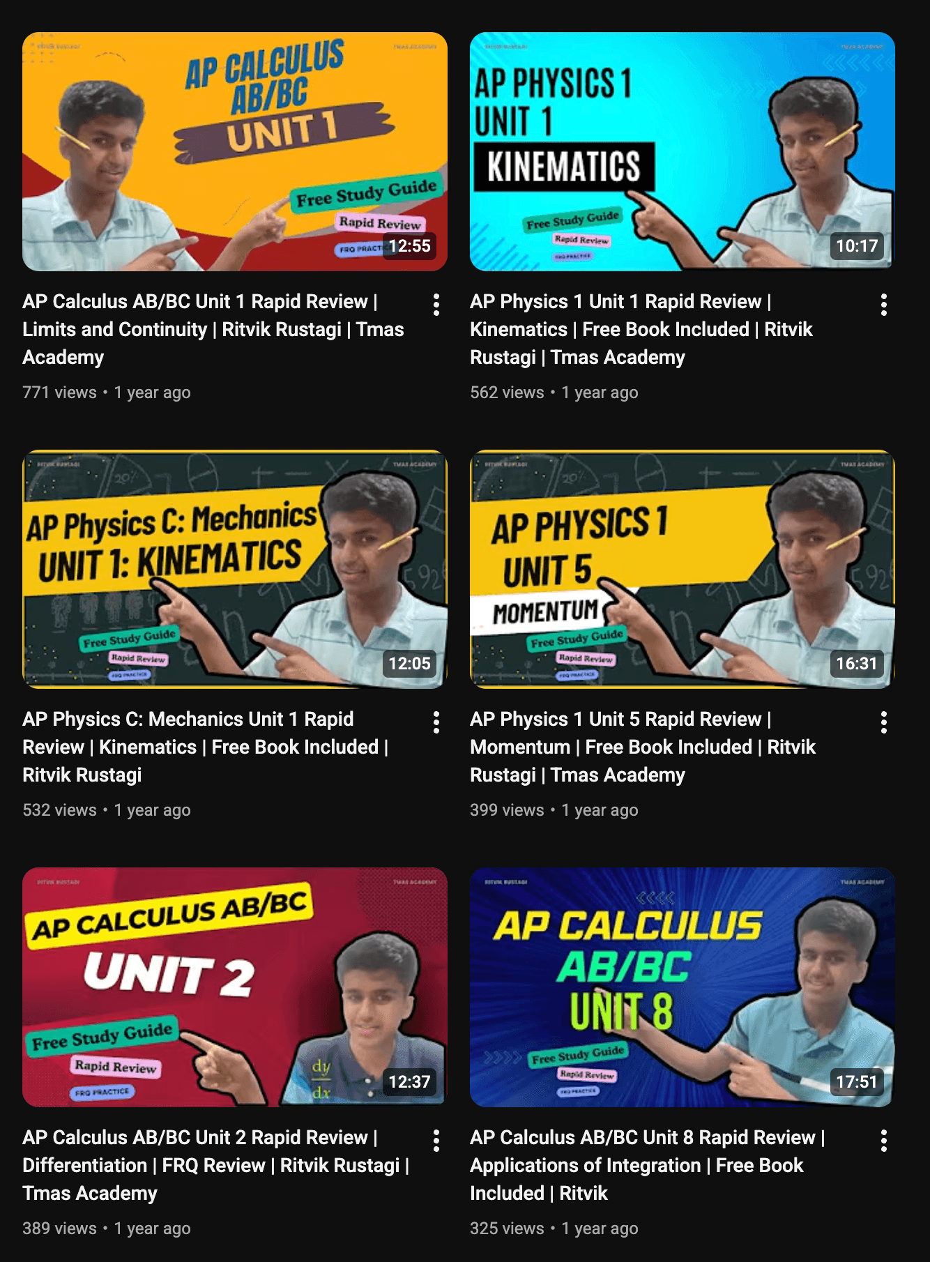 TMAS Academy YouTube video thumbnails showcasing educational content